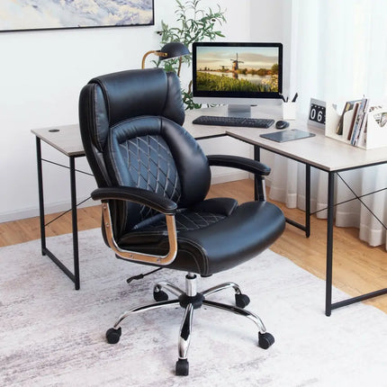Height Adjustable Executive Chair Computer Desk Chair with Metal Base-Black Costway
