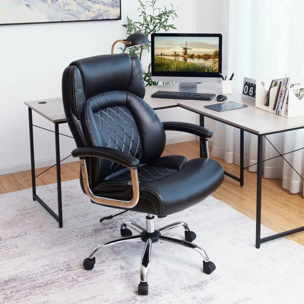 Height Adjustable Executive Chair Computer Desk Chair with Metal Base-Black Costway
