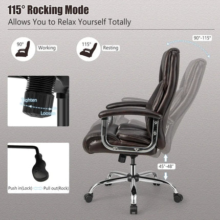 Height Adjustable Executive Chair Computer Desk Chair with Metal Base-Brown Costway