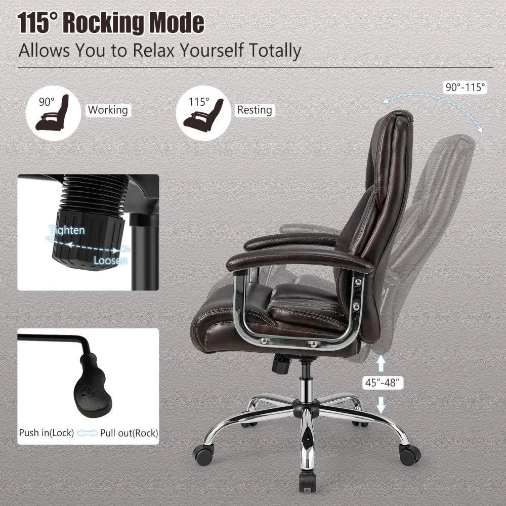 Height Adjustable Executive Chair Computer Desk Chair with Metal Base-Brown Costway
