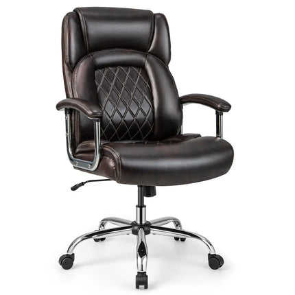 Height Adjustable Executive Chair Computer Desk Chair with Metal Base-Brown Costway