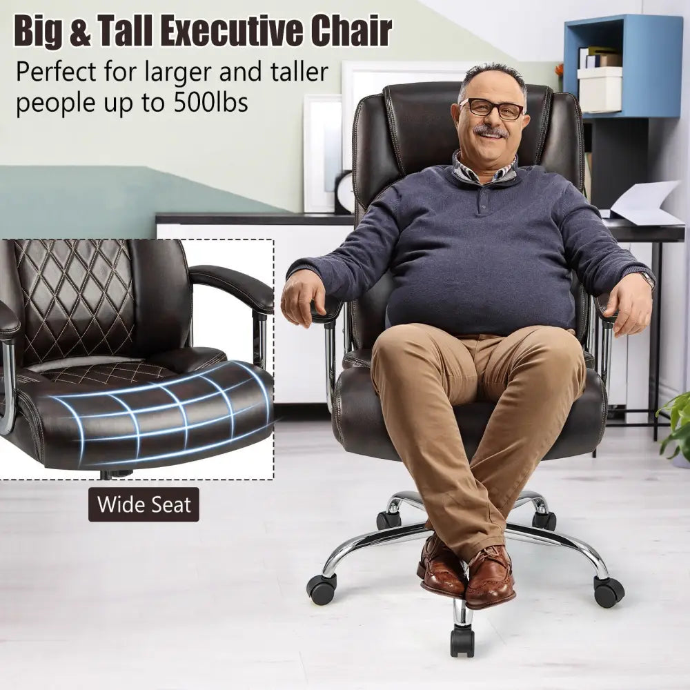 Height Adjustable Executive Chair Computer Desk Chair with Metal Base-Brown Costway