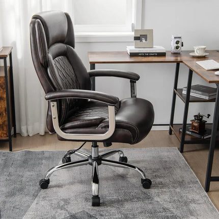 Height Adjustable Executive Chair Computer Desk Chair with Metal Base-Brown Costway