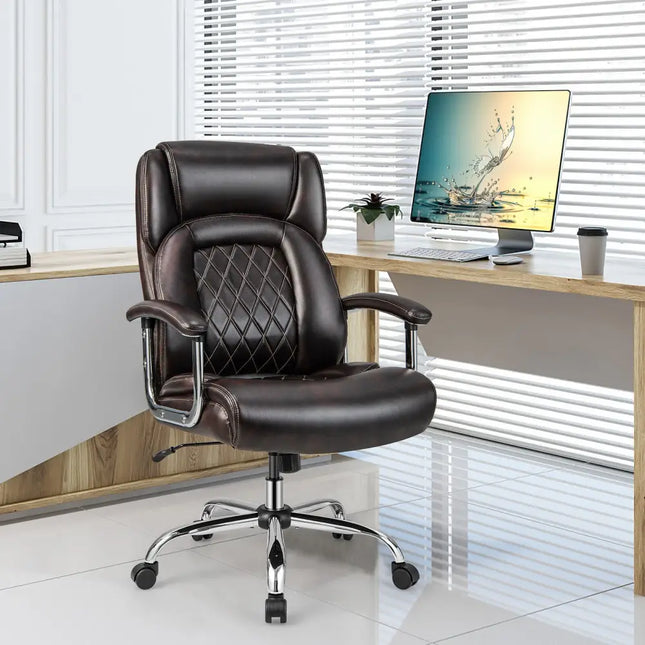 Height Adjustable Executive Chair Computer Desk Chair with Metal Base-Brown Costway