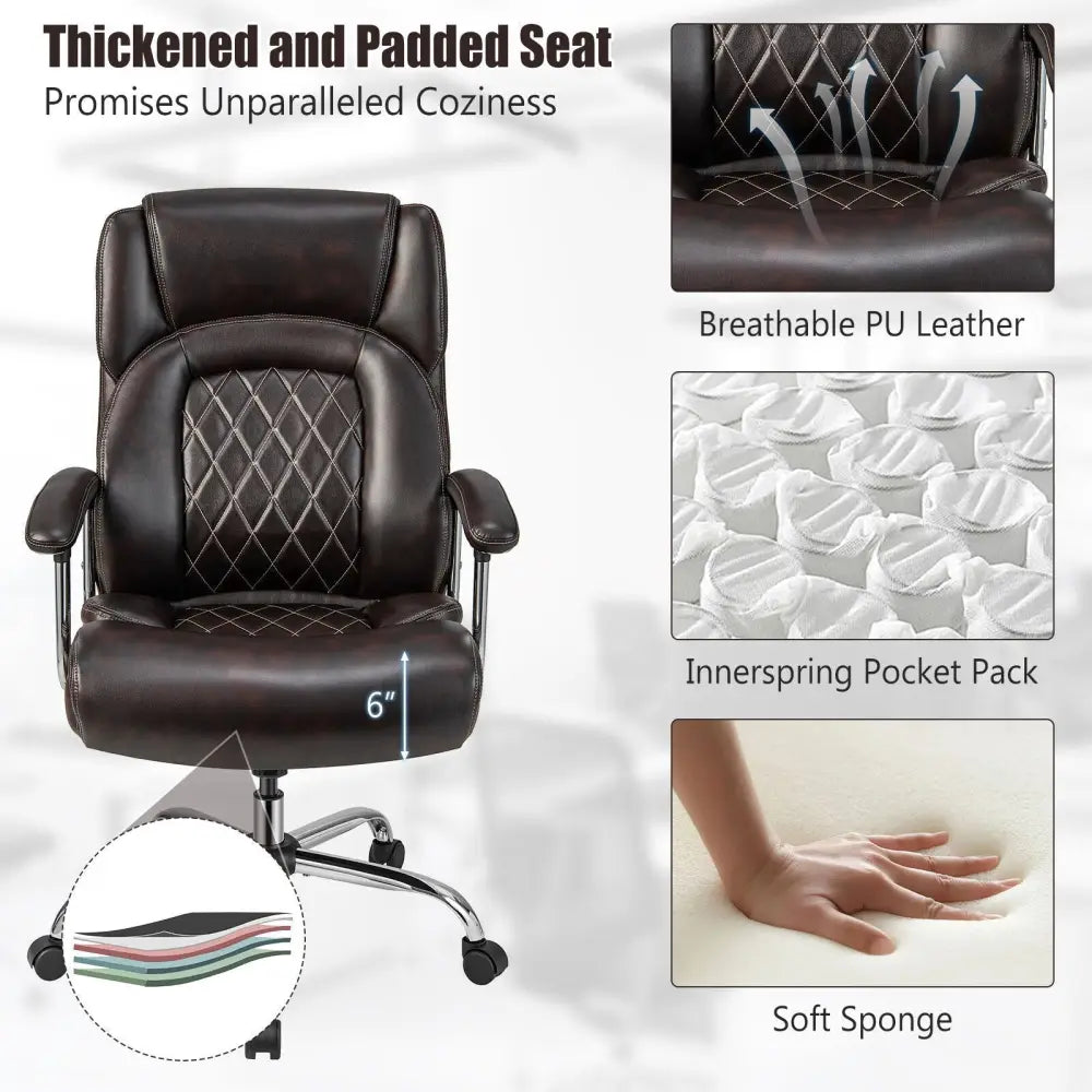 Height Adjustable Executive Chair Computer Desk Chair with Metal Base-Brown Costway