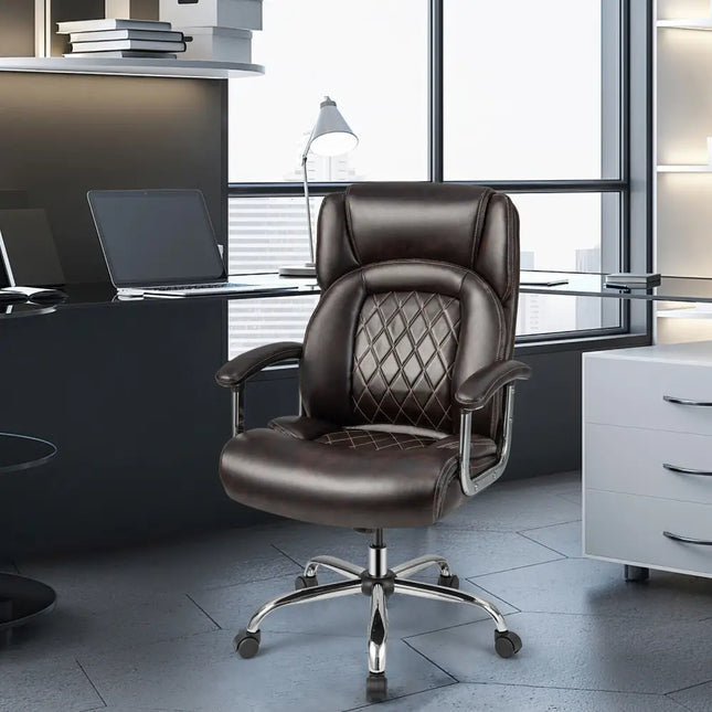Height Adjustable Executive Chair Computer Desk Chair with Metal Base-Brown Costway