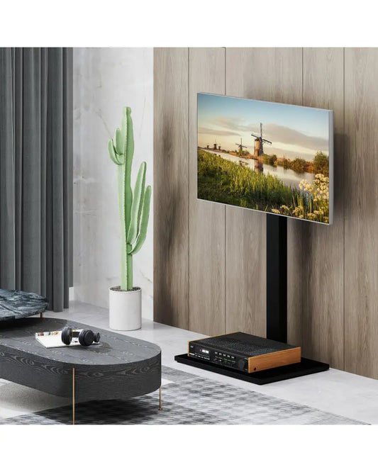 Height Adjustable Floor TV Stand with AV Shelf for 32-70 Inch TVs - Black - Entertainment Centers & TV Stands