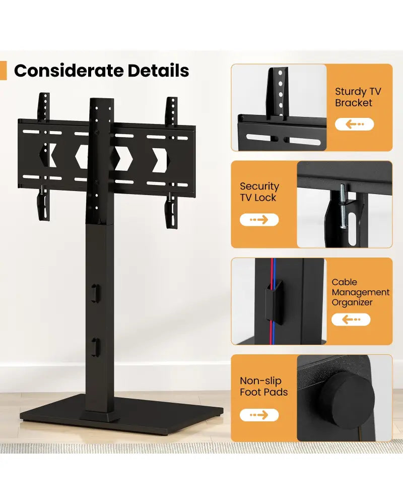 Height Adjustable Floor TV Stand with AV Shelf for 32-70 Inch TVs - Black - Entertainment Centers & TV Stands