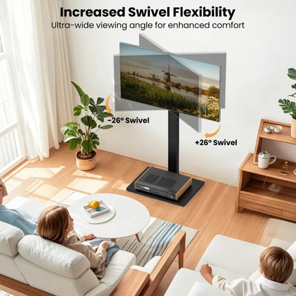 Height Adjustable Floor TV Stand with AV Shelf for 32-70 Inch TVs - Black - Entertainment Centers & TV Stands