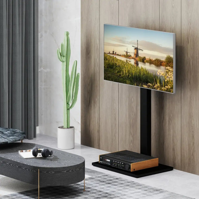Height Adjustable Floor TV Stand with AV Shelf for 32-70 Inch TVs - Black - Entertainment Centers & TV Stands