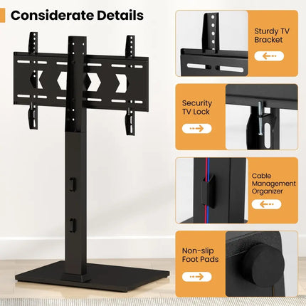 Height Adjustable Floor TV Stand with AV Shelf for 32-70 Inch TVs - Black - Entertainment Centers & TV Stands