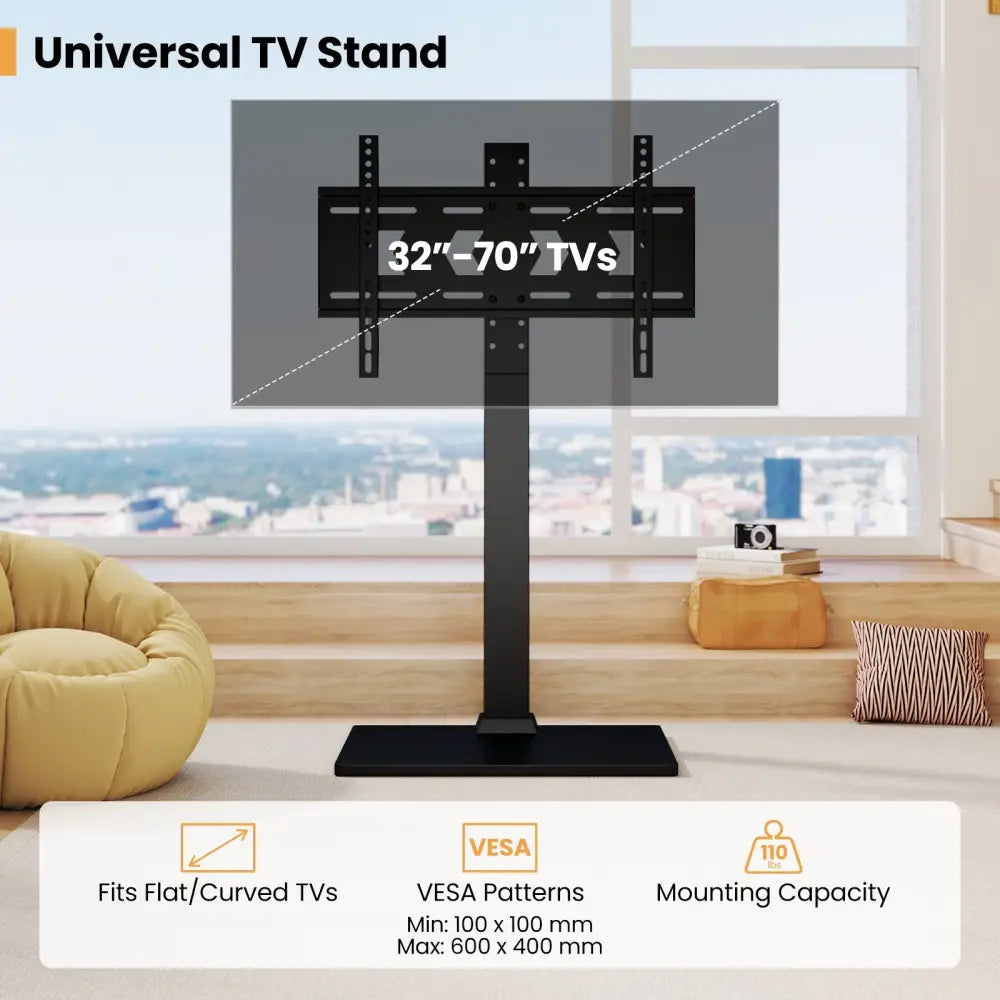 Height Adjustable Floor TV Stand with AV Shelf for 32-70 Inch TVs - Black - Entertainment Centers & TV Stands