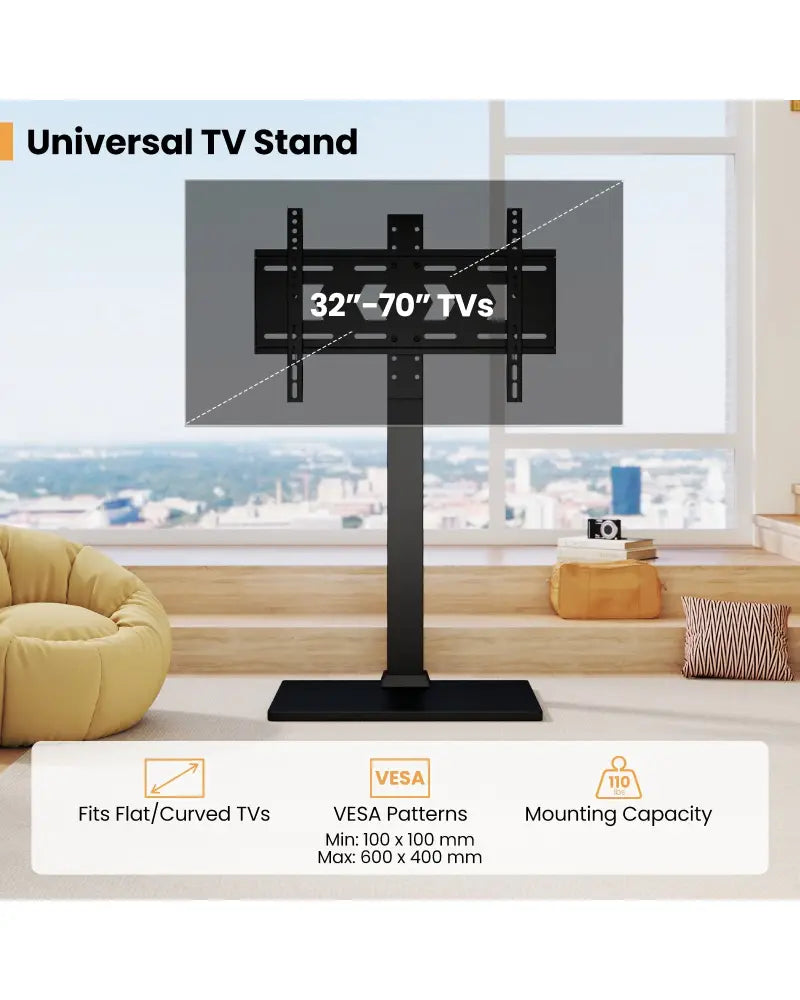 Height Adjustable Floor TV Stand with AV Shelf for 32-70 Inch TVs - Black - Entertainment Centers & TV Stands