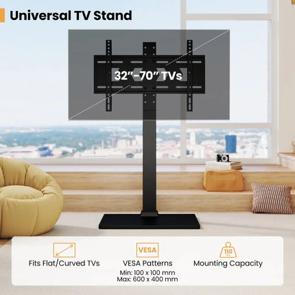 Height Adjustable Floor TV Stand with AV Shelf for 32-70 Inch TVs - Black - Entertainment Centers & TV Stands