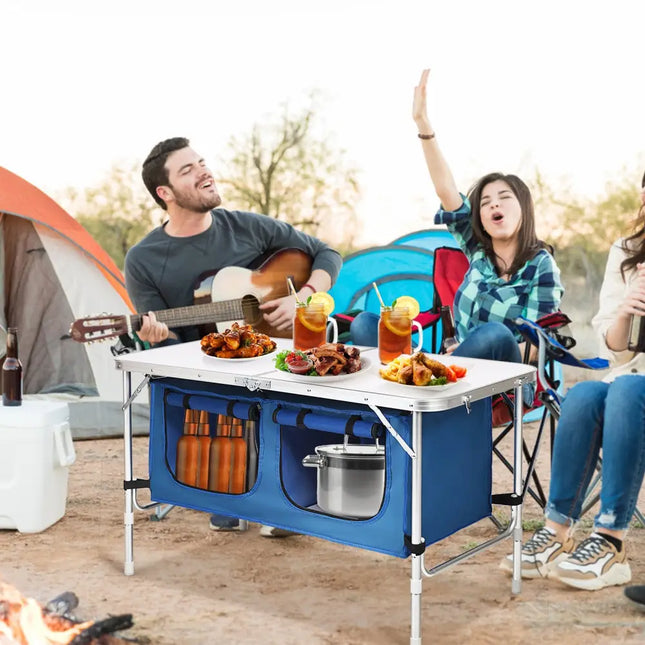 Height Adjustable Folding Camping Table-Blue - Blue - Camping Furniture