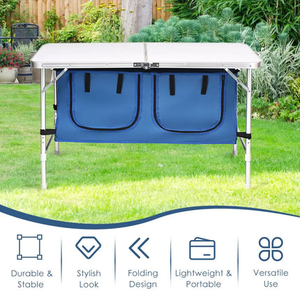 Height Adjustable Folding Camping Table-Blue - Blue - Camping Furniture
