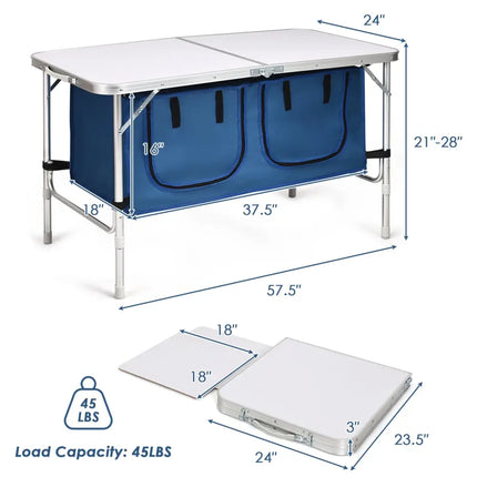 Height Adjustable Folding Camping Table-Blue - Blue - Camping Furniture