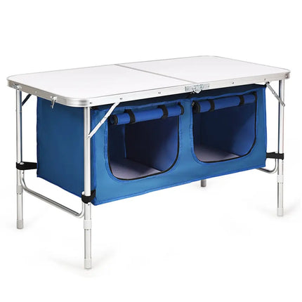 Height Adjustable Folding Camping Table-Blue - Blue - Camping Furniture