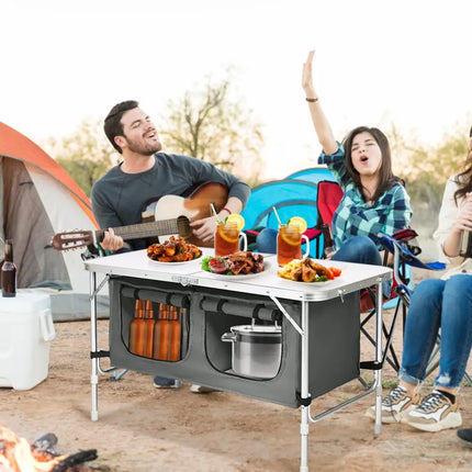 Height Adjustable Folding Camping Table-Gray - Gray - Camping Furniture