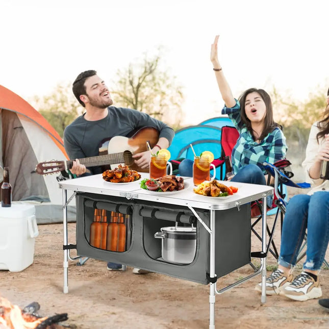 Height Adjustable Folding Camping Table-Gray - Gray - Camping Furniture