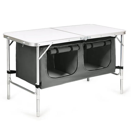 Height Adjustable Folding Camping Table-Gray - Gray - Camping Furniture