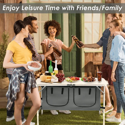 Height Adjustable Folding Camping Table-Gray - Gray - Camping Furniture