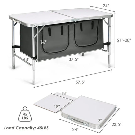 Height Adjustable Folding Camping Table-Gray - Gray - Camping Furniture