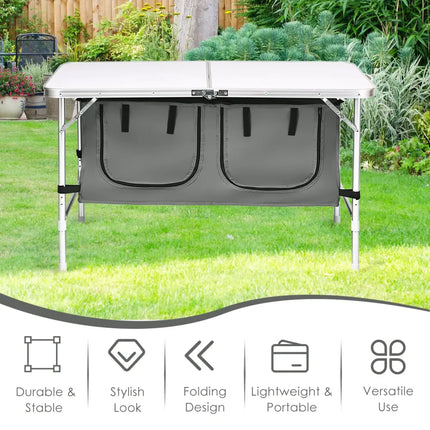 Height Adjustable Folding Camping Table-Gray - Gray - Camping Furniture