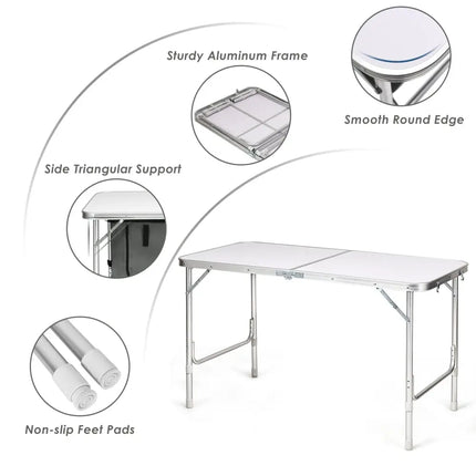 Height Adjustable Folding Camping Table-Gray - Gray - Camping Furniture