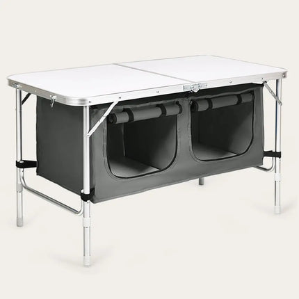 Height Adjustable Folding Camping Table-Gray - Gray - Camping Furniture