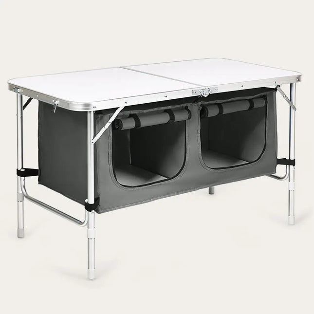 Height Adjustable Folding Camping Table-Gray - Gray - Camping Furniture