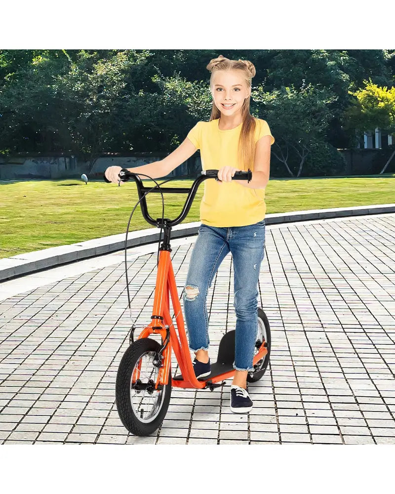 Height Adjustable Kid Kick Scooter with 12 Inch Air Filled Wheel-Orange - Orange - Scooters