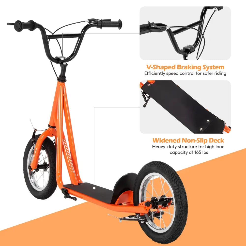 Height Adjustable Kid Kick Scooter with 12 Inch Air Filled Wheel-Orange - Orange - Scooters