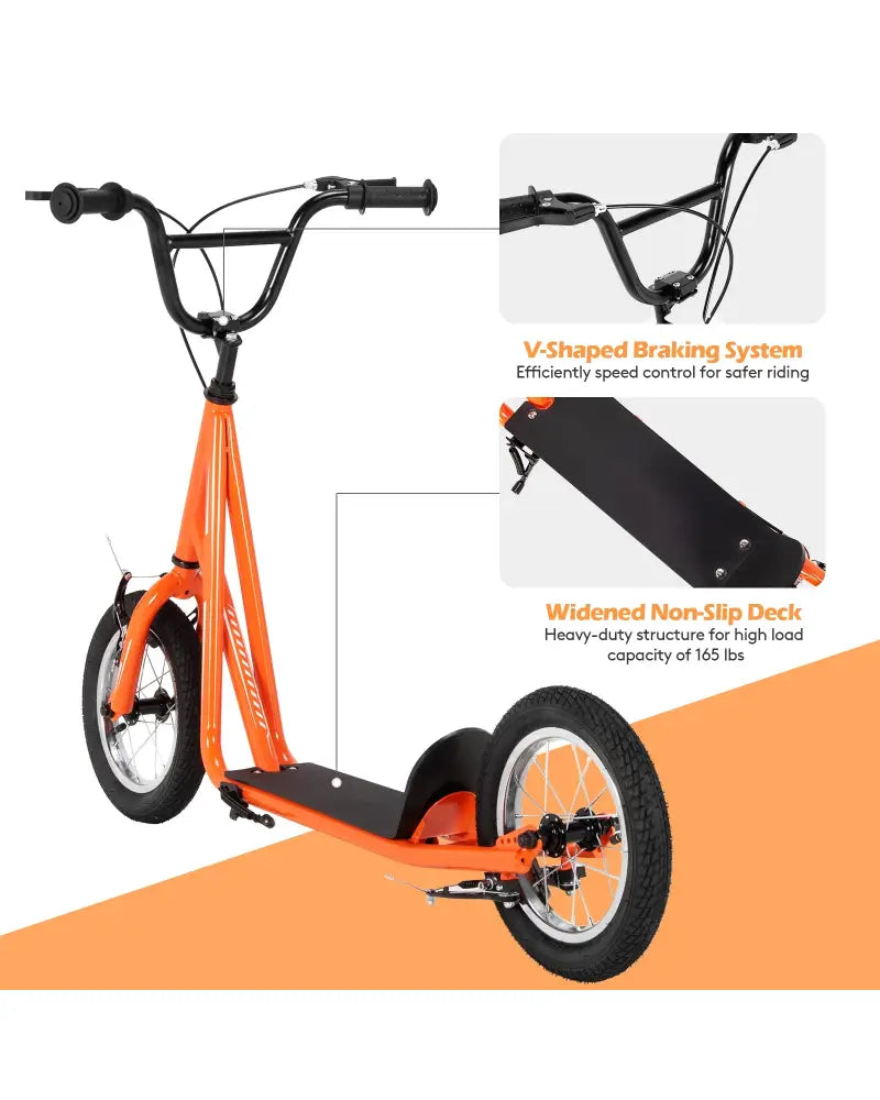 Height Adjustable Kid Kick Scooter with 12 Inch Air Filled Wheel-Orange - Orange - Scooters
