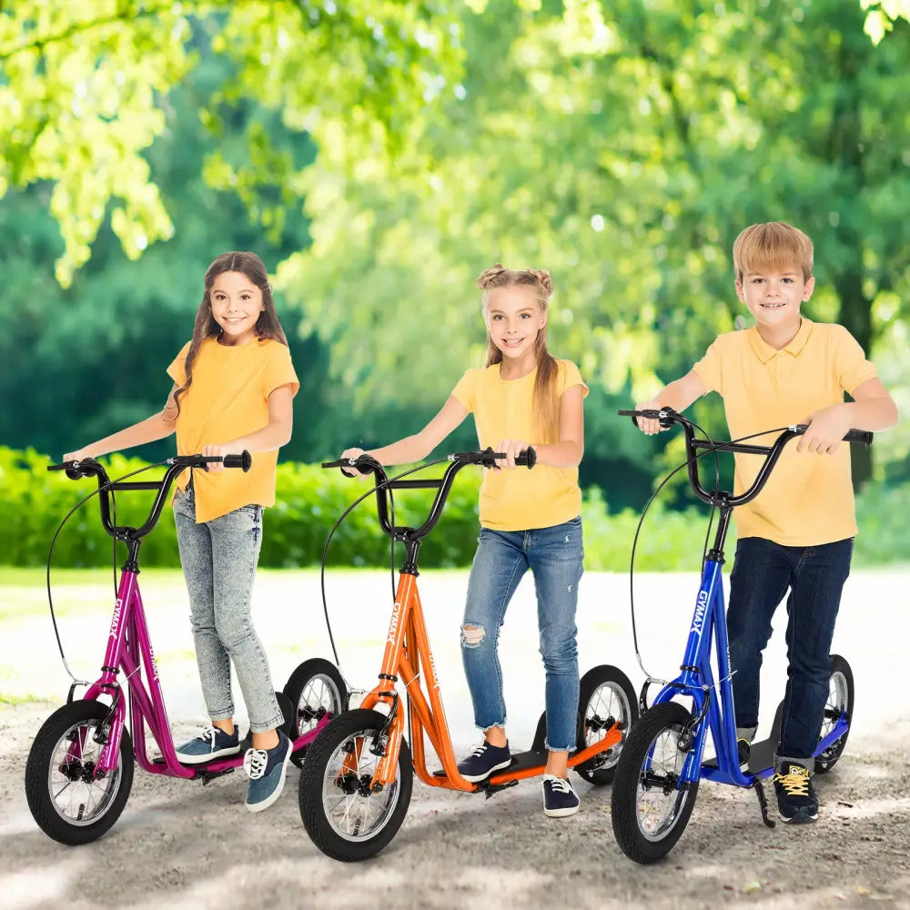 Height Adjustable Kid Kick Scooter with 12 Inch Air Filled Wheel-Orange - Orange - Scooters