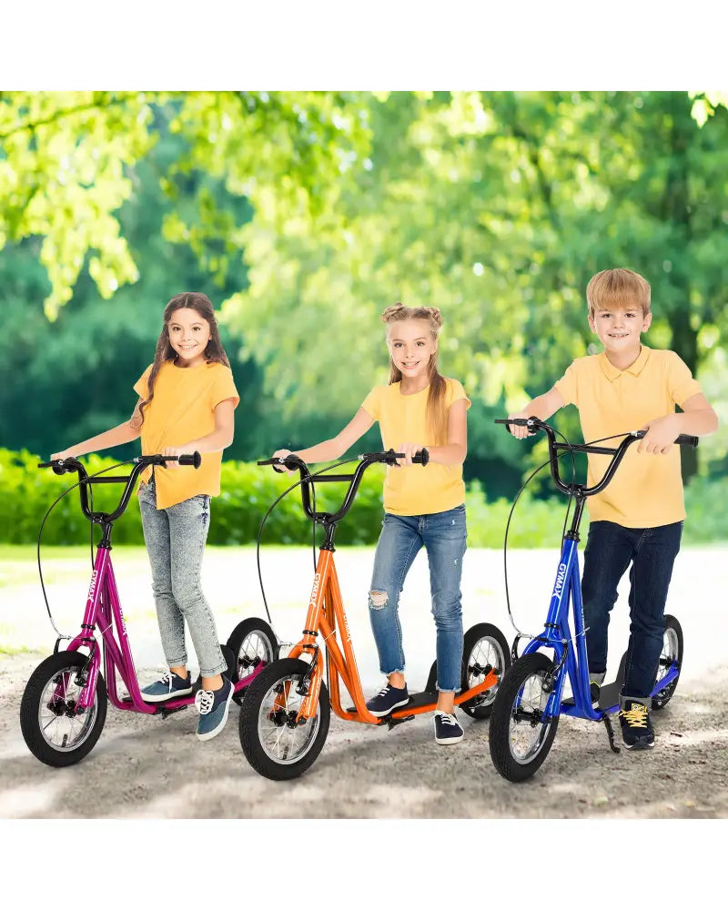 Height Adjustable Kid Kick Scooter with 12 Inch Air Filled Wheel-Orange - Orange - Scooters
