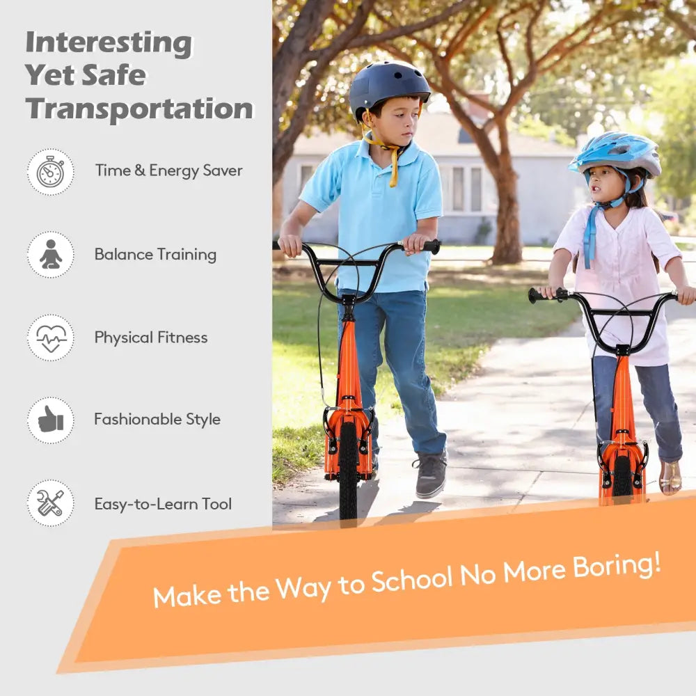 Height Adjustable Kid Kick Scooter with 12 Inch Air Filled Wheel-Orange - Orange - Scooters