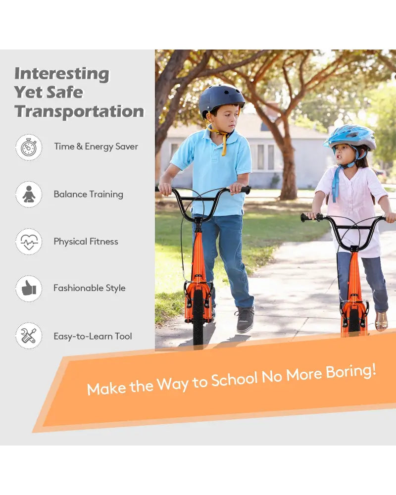 Height Adjustable Kid Kick Scooter with 12 Inch Air Filled Wheel-Orange - Orange - Scooters