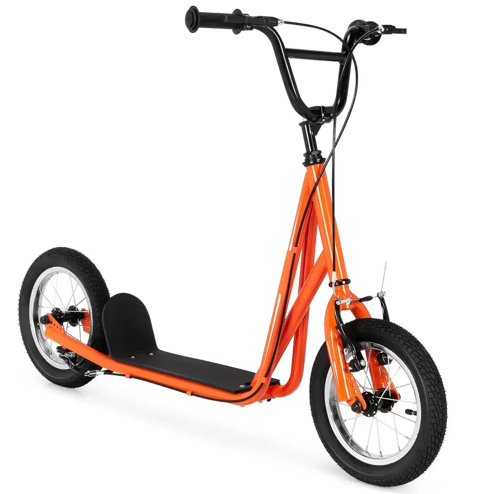 Height Adjustable Kid Kick Scooter with 12 Inch Air Filled Wheel-Orange - Orange - Scooters