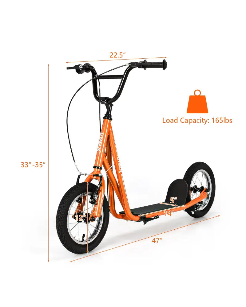 Height Adjustable Kid Kick Scooter with 12 Inch Air Filled Wheel-Orange - Orange - Scooters