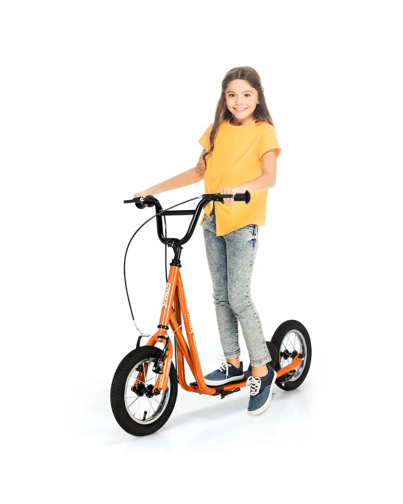 Height Adjustable Kid Kick Scooter with 12 Inch Air Filled Wheel-Orange - Orange - Scooters