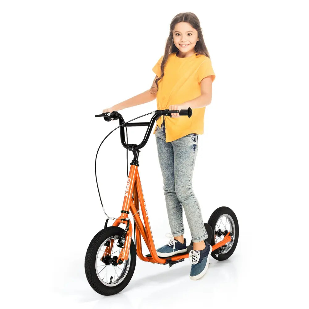 Height Adjustable Kid Kick Scooter with 12 Inch Air Filled Wheel-Orange - Orange - Scooters