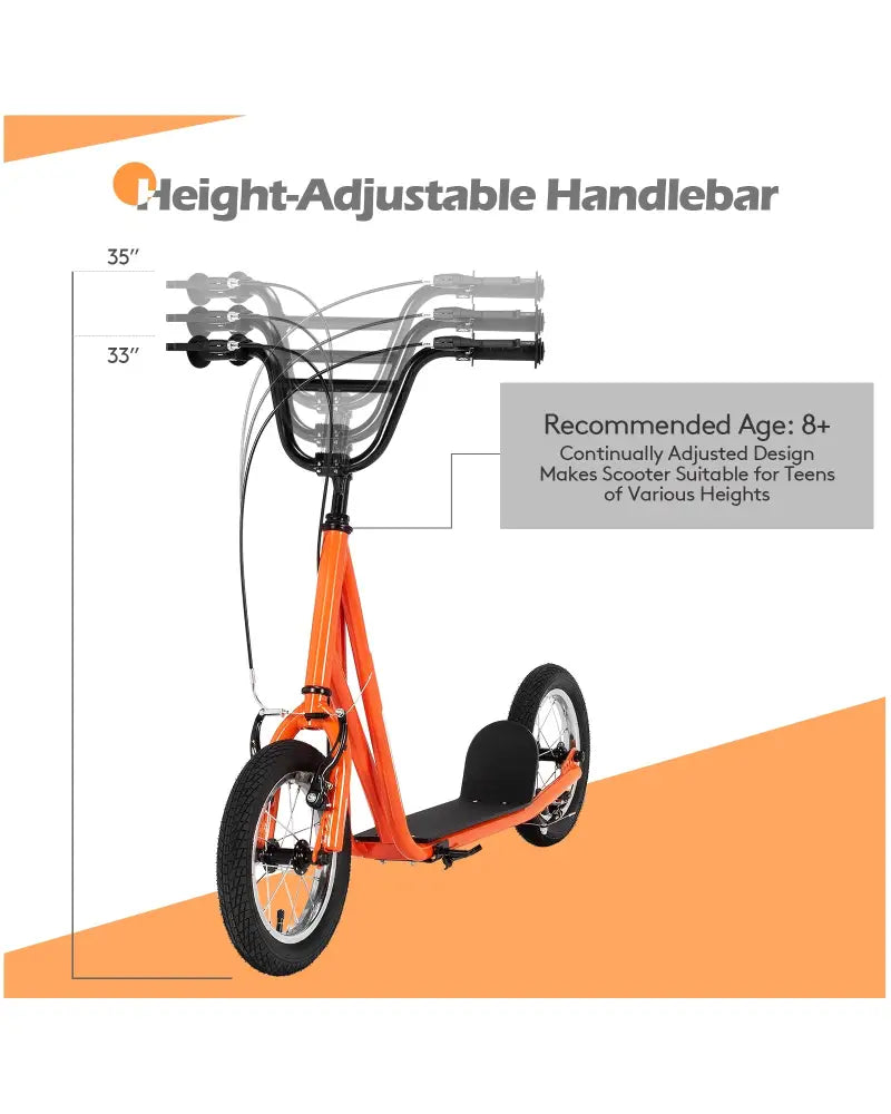 Height Adjustable Kid Kick Scooter with 12 Inch Air Filled Wheel-Orange - Orange - Scooters