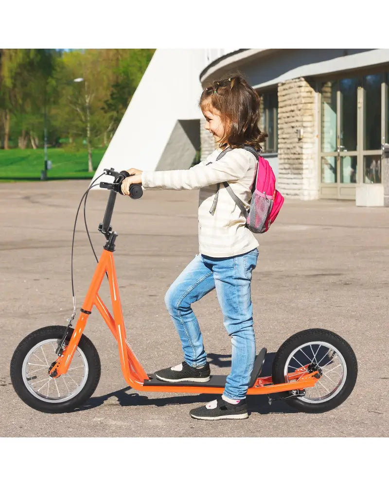 Height Adjustable Kid Kick Scooter with 12 Inch Air Filled Wheel-Orange - Orange - Scooters