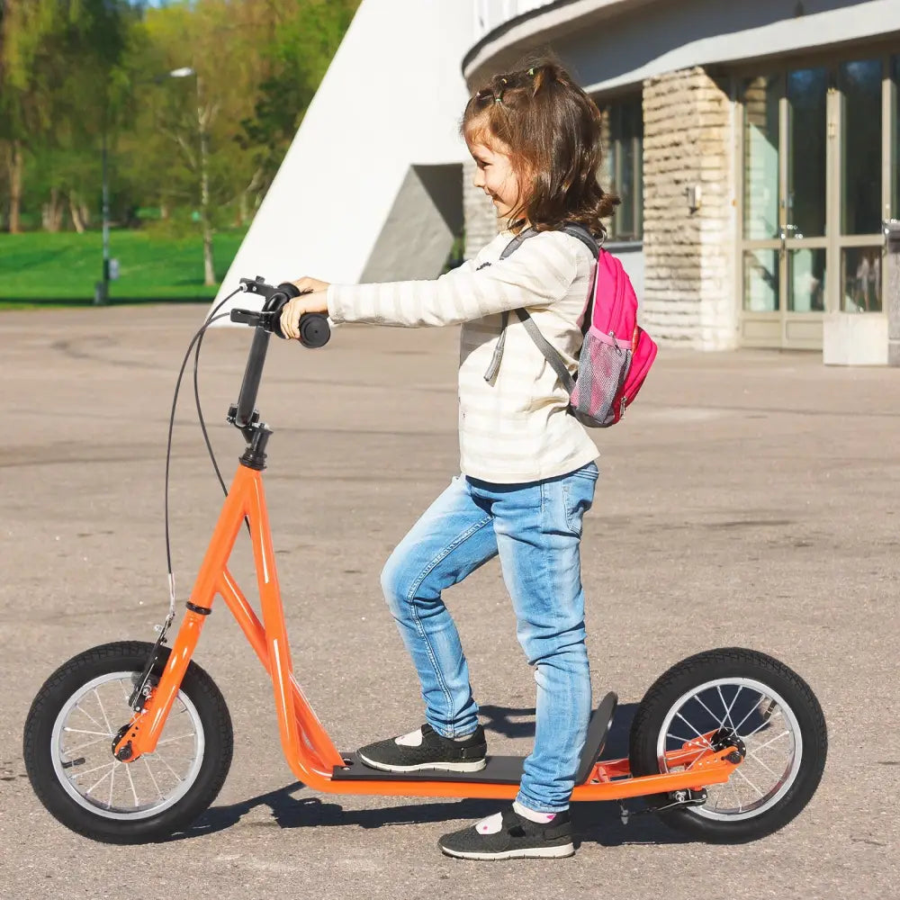 Height Adjustable Kid Kick Scooter with 12 Inch Air Filled Wheel-Orange - Orange - Scooters