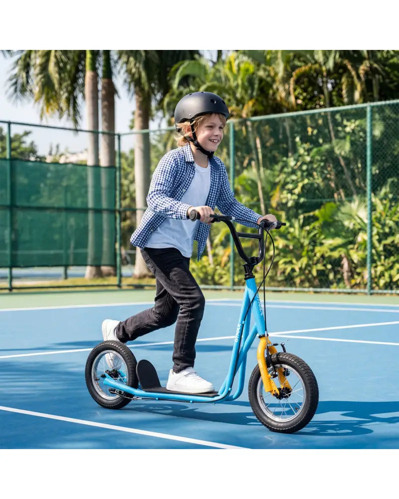 Height Adjustable Kid Kick Scooter with 12 Inch Air Filled Wheel-Blue - Blue - Scooters
