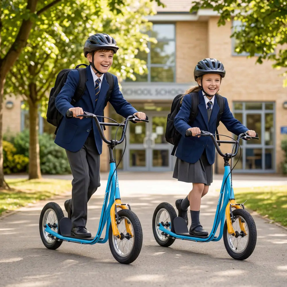 Height Adjustable Kid Kick Scooter with 12 Inch Air Filled Wheel-Blue - Blue - Scooters