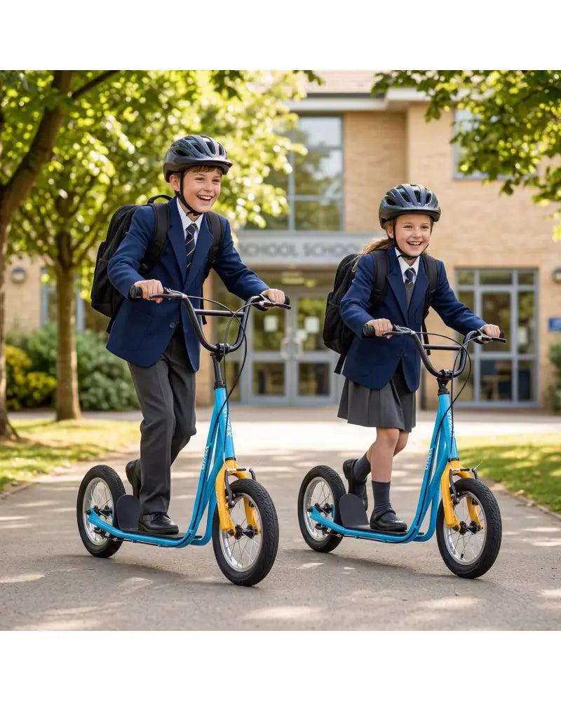 Height Adjustable Kid Kick Scooter with 12 Inch Air Filled Wheel-Blue - Blue - Scooters