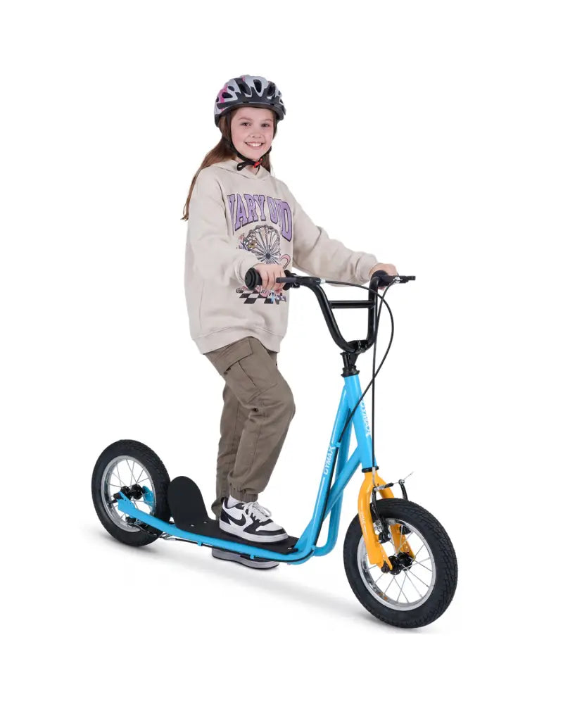 Height Adjustable Kid Kick Scooter with 12 Inch Air Filled Wheel-Blue - Blue - Scooters