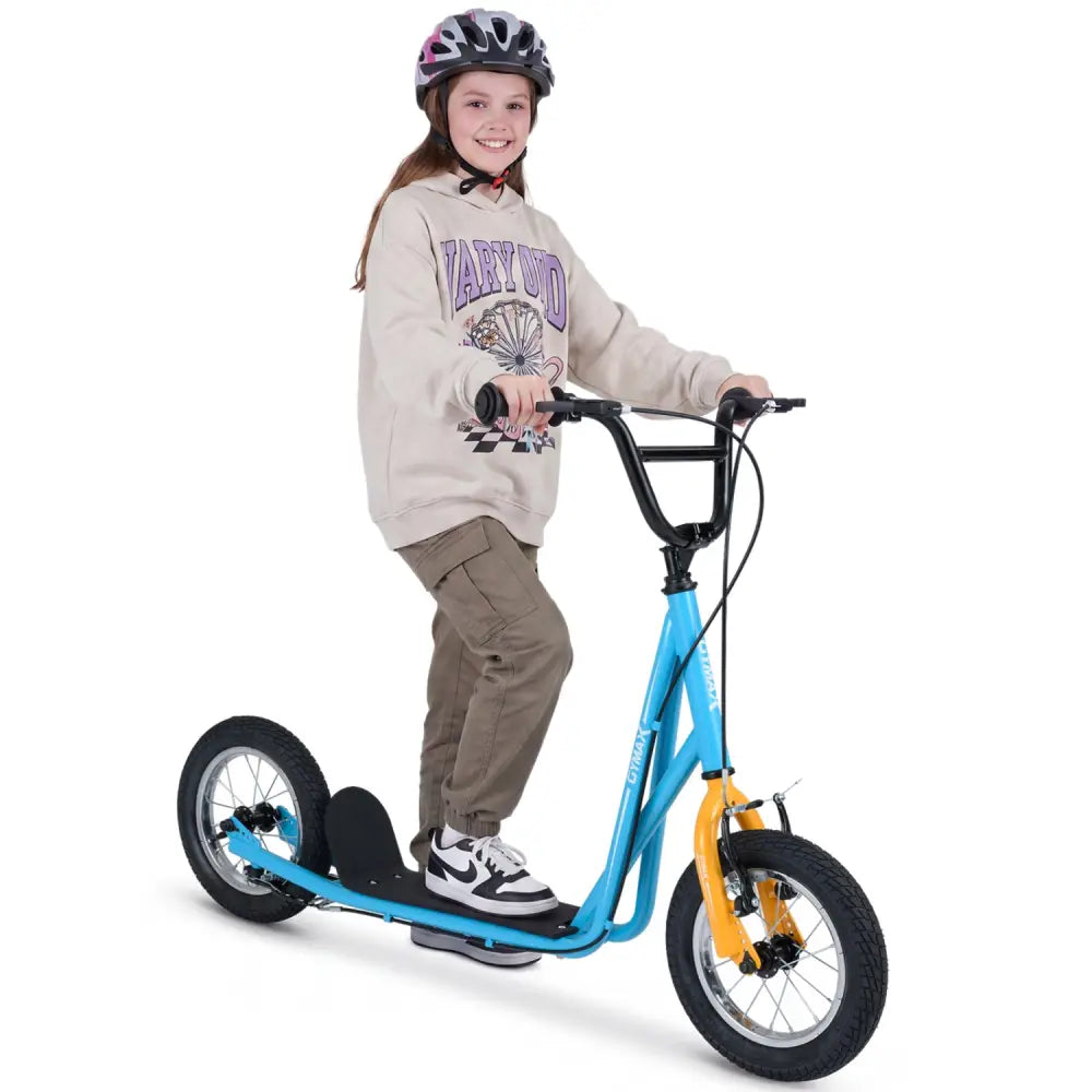 Height Adjustable Kid Kick Scooter with 12 Inch Air Filled Wheel-Blue - Blue - Scooters